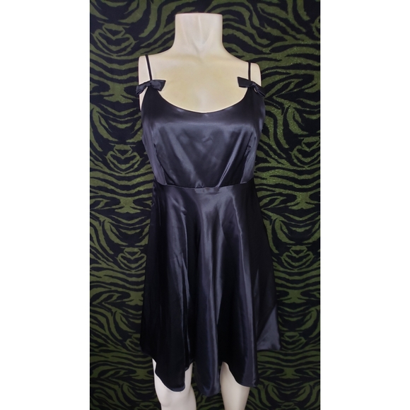 Black satin-like spaghetti strap dress w/ bows - Picture 1 of 5